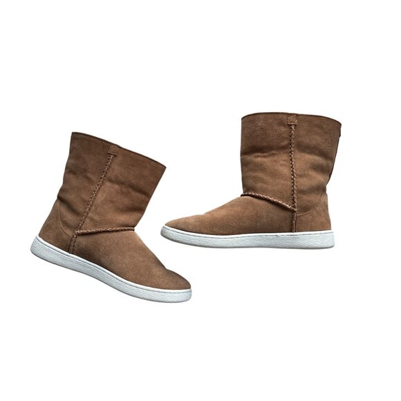 UGG Mika Chestnut Suede Winter Boots Cozy Sheepskin Lining Fold Down Size 9.5 - Picture 3 of 9